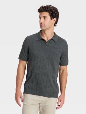 Men's Soft Knit Johnny Collar Polo Sweater - Goodfellow & Co™ Dark Gray L